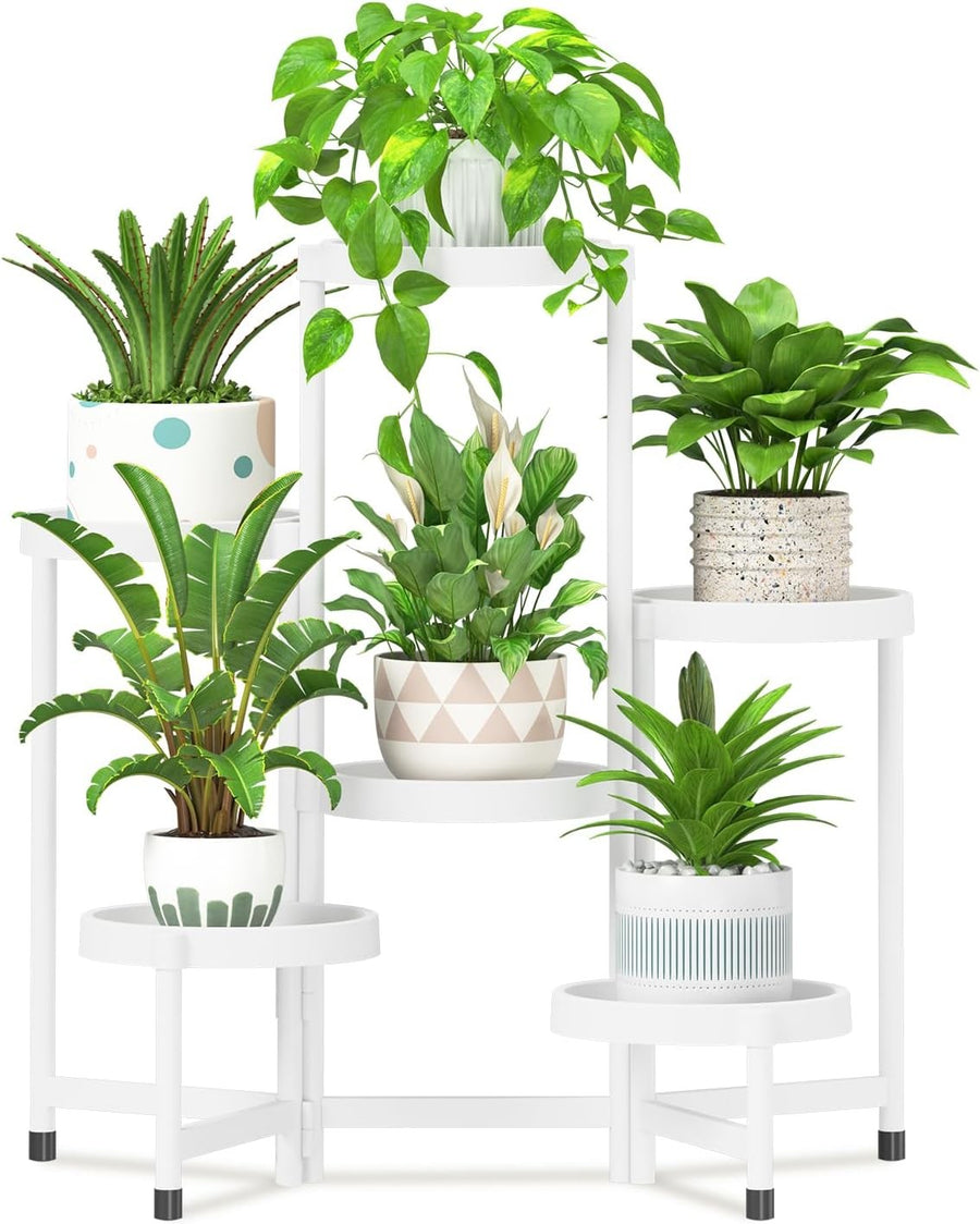 6 Tier Folding Plant Stand Indoor Outdoor | White Metal Corner Flower Rack