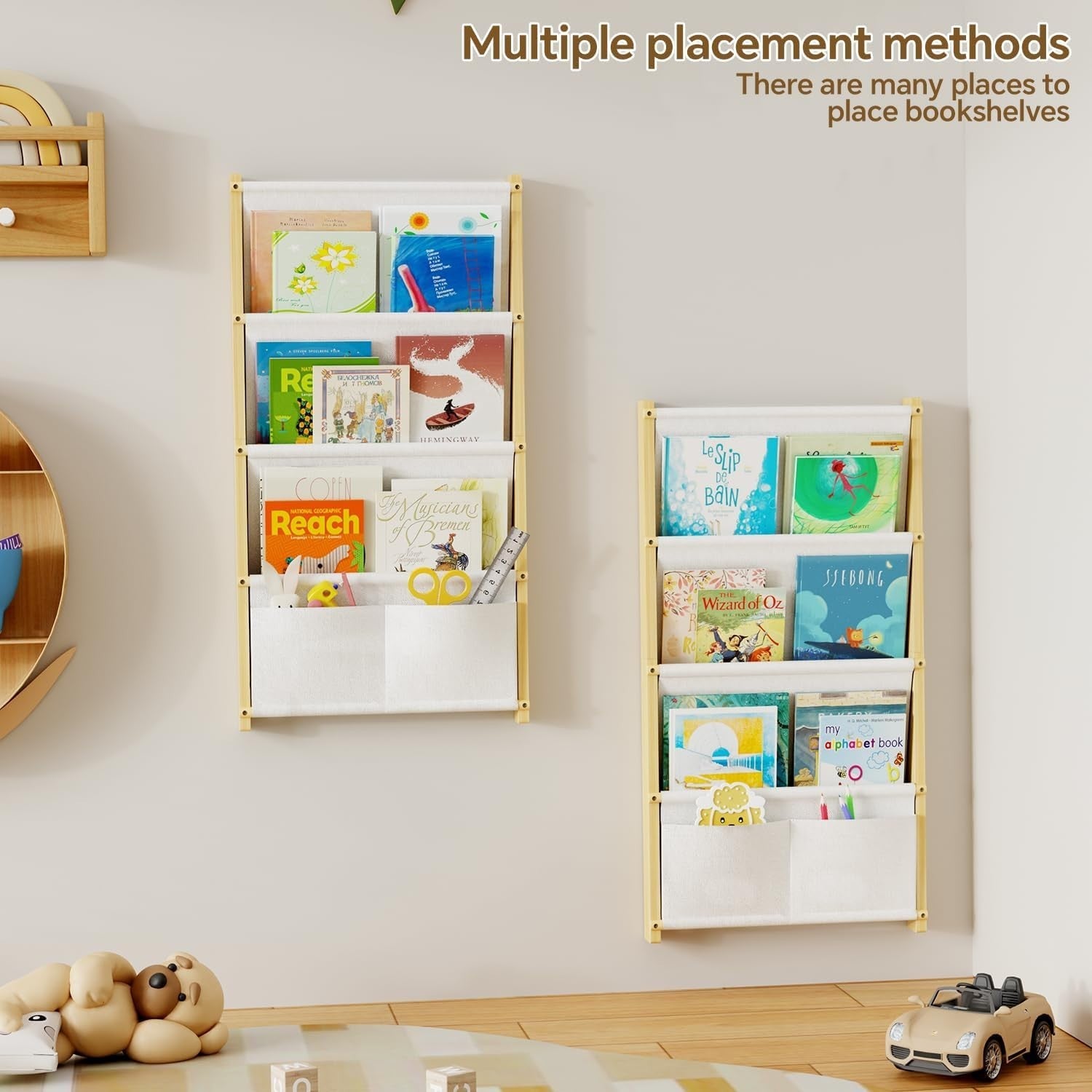 4-Tier Wall Mounted Kids Bookshelf Floating Wooden Book Shelf Organizer