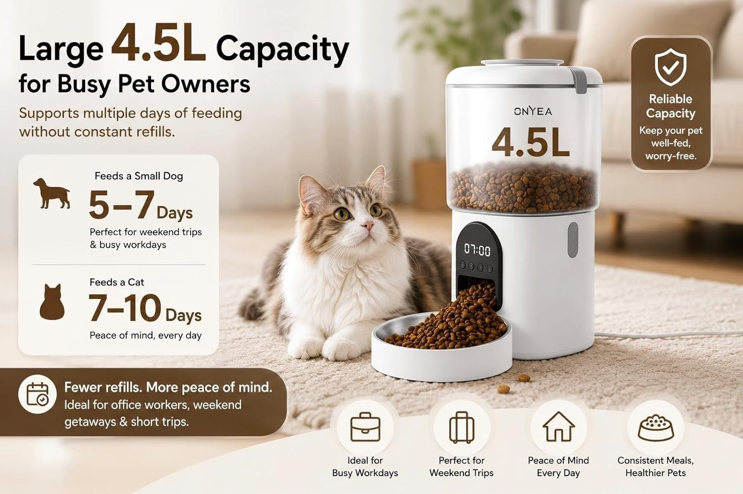 Automatic Cat Feeder Water Fountain 4.5L Food 2.5L Timed Pet Feeder