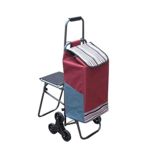 Foldable Grocery Cart w/ Seat Heavy Duty Stair Climber Trolley Lightweight