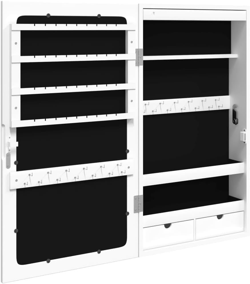 Wall Mounted LED Jewelry Cabinet Lockable Mirror Storage Organizer White