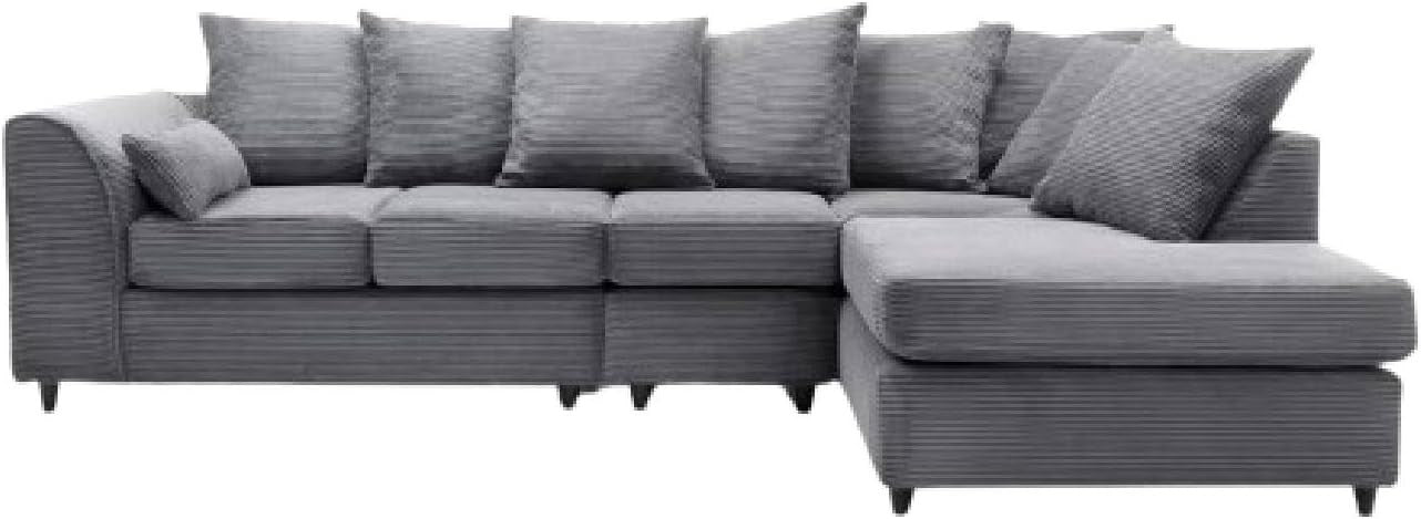 Luxury Jumbo 5-Seater L-Shape Sofa Grey Scatter Back Cushions Armrest