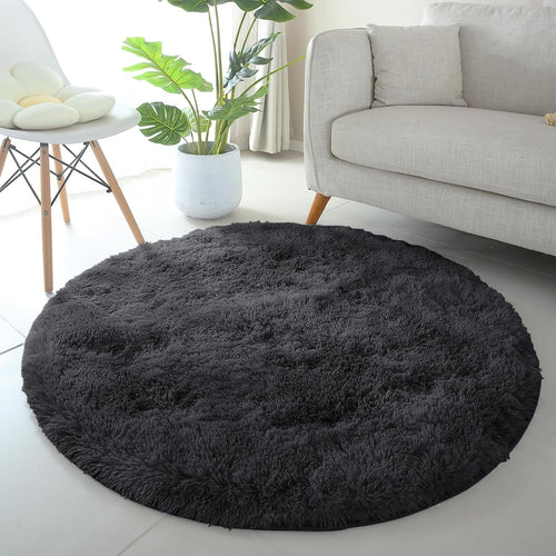 Round Shaggy Rugs Set 2pcs 120x120cm Black Super Soft Non Slip Thick Pile