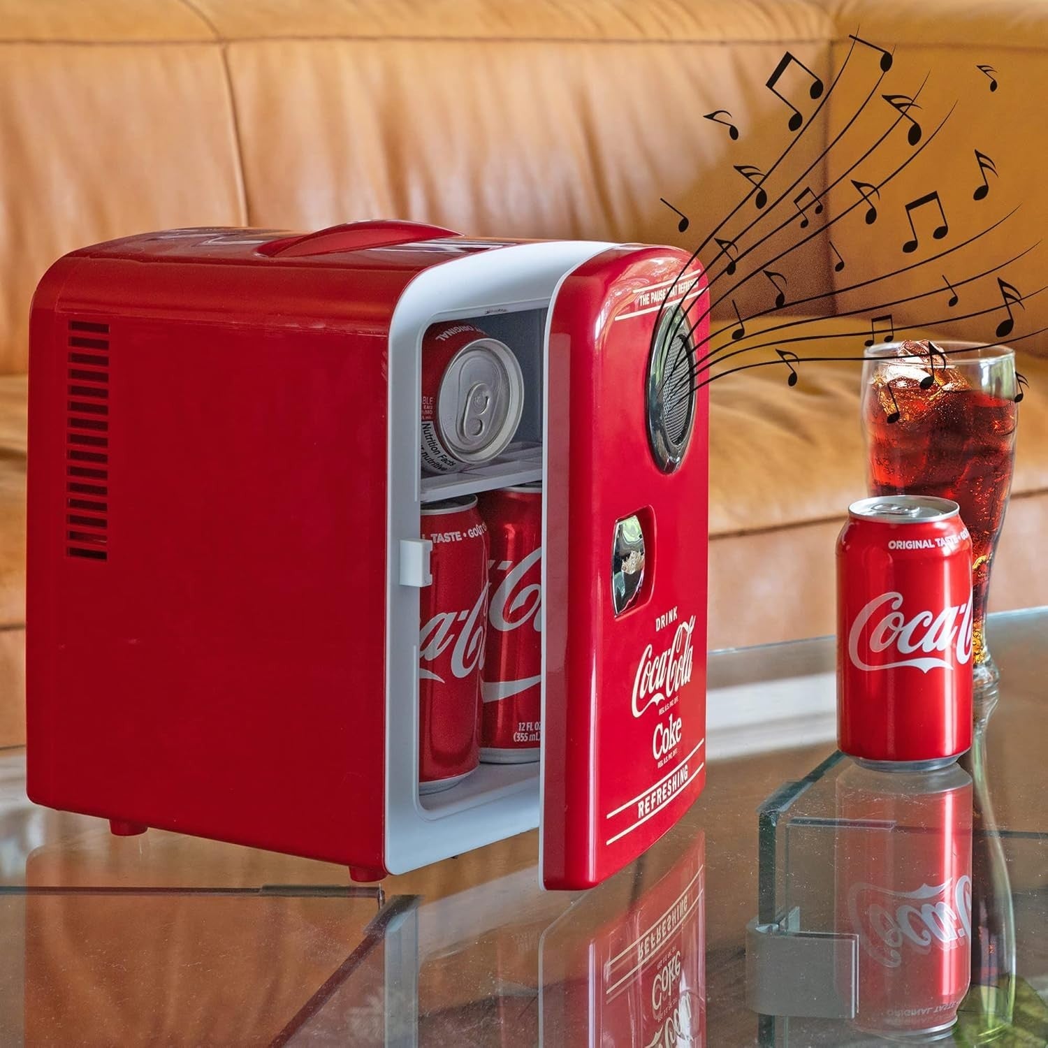 4L Mini Fridge Portable Cooler & Warmer Retro Bluetooth Speaker Red