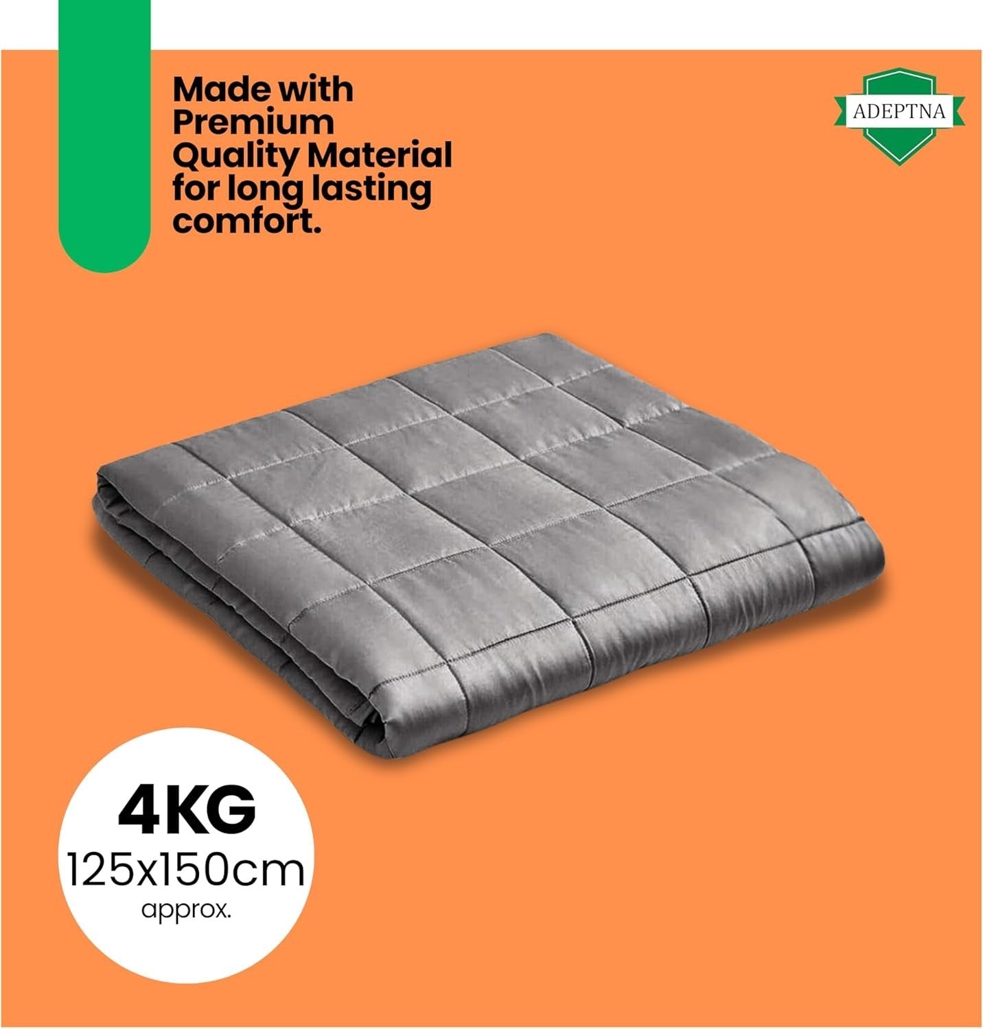 Grey 4kg Weighted Blanket 125x150cm Single Adult Anxiety Relief