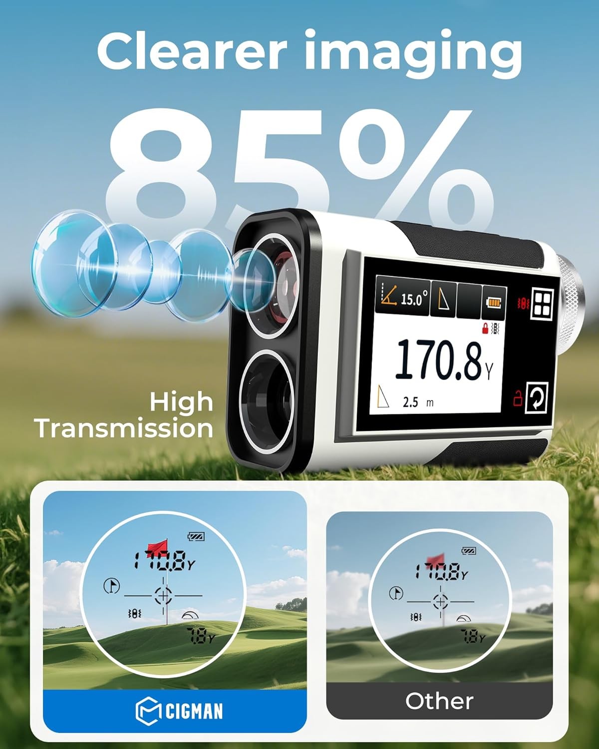 Golf Range Finder 1312 Yards Touch Screen Slope Flag Lock Rechargeable