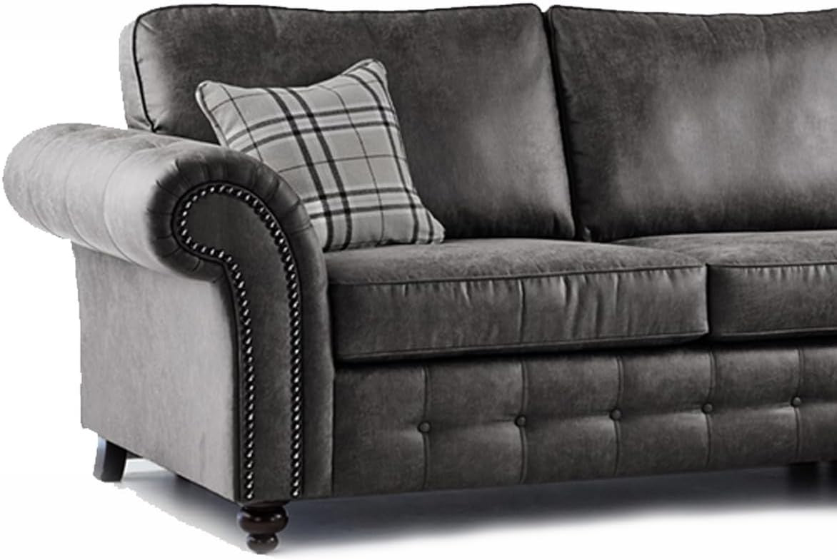 Large Chesterfield Leather Corner Sofa 5 Seater – Charcoal Grey Country Style