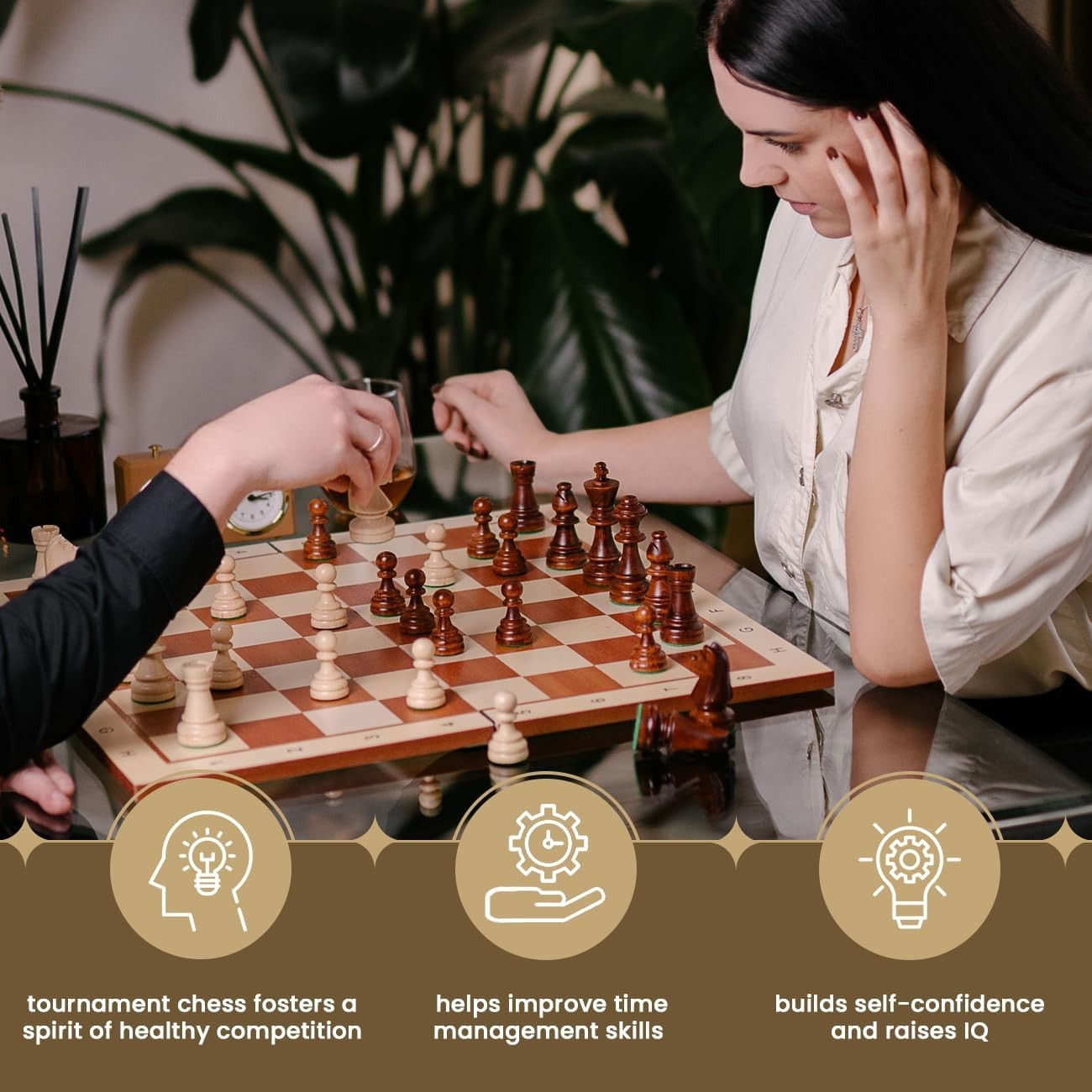 48cm Inlaid Folding Wooden Chess Board – Premium Sycamore Tournament Board