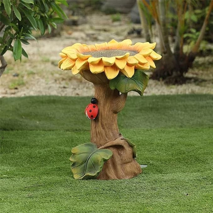 Sunflower Bird Bath Feeder – Polyresin Garden Ornament Outdoor Décor Statue