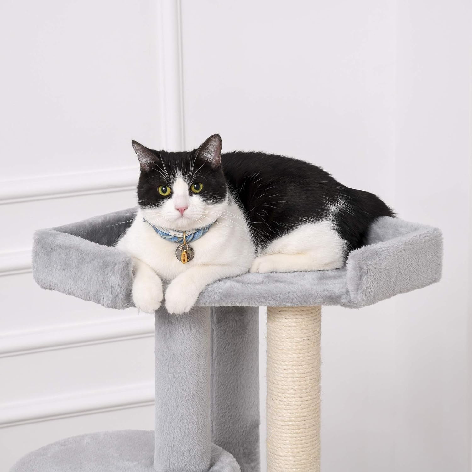 Grey Cat Tree Tower with Condo Scratching Posts Tall Multi Level Play Perches