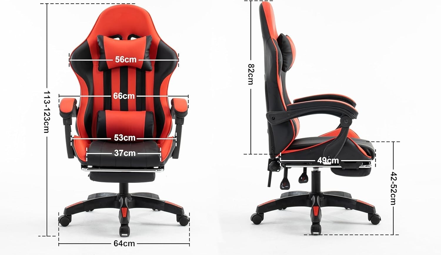 Red PU Leather Gaming Chair Office Desk Swivel PC Recliner Footrest Padded Seat