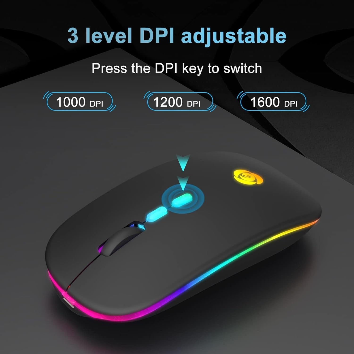 Wireless Bluetooth Mouse Rechargeable Silent RGB Type-C Black