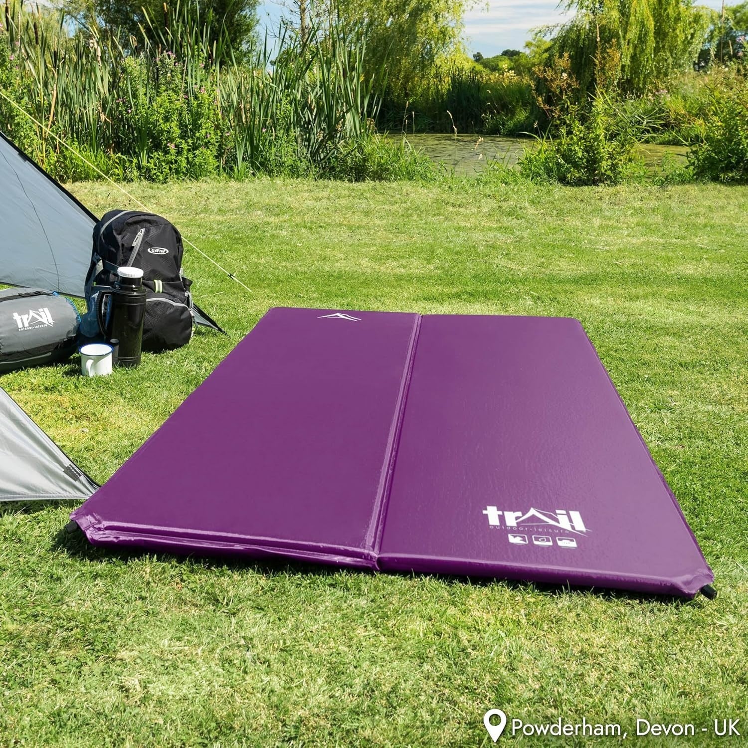Self-Inflating Double Camping Mat Portable Inflatable Mattress Purple
