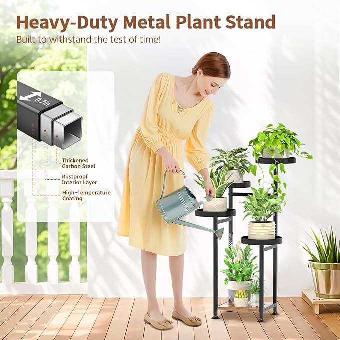 5 Tier Metal & Wood Spiral Plant Stand Indoor Tall Flower Pot Display Rack