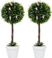 Set of 2 60cm Pink Lavender Ball Trees Faux Plants Indoor Outdoor Home Decor