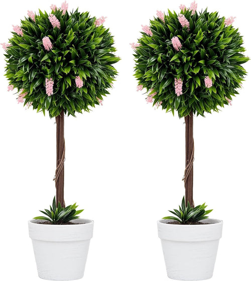 Set of 2 60cm Pink Lavender Ball Trees Faux Plants Indoor Outdoor Home Decor