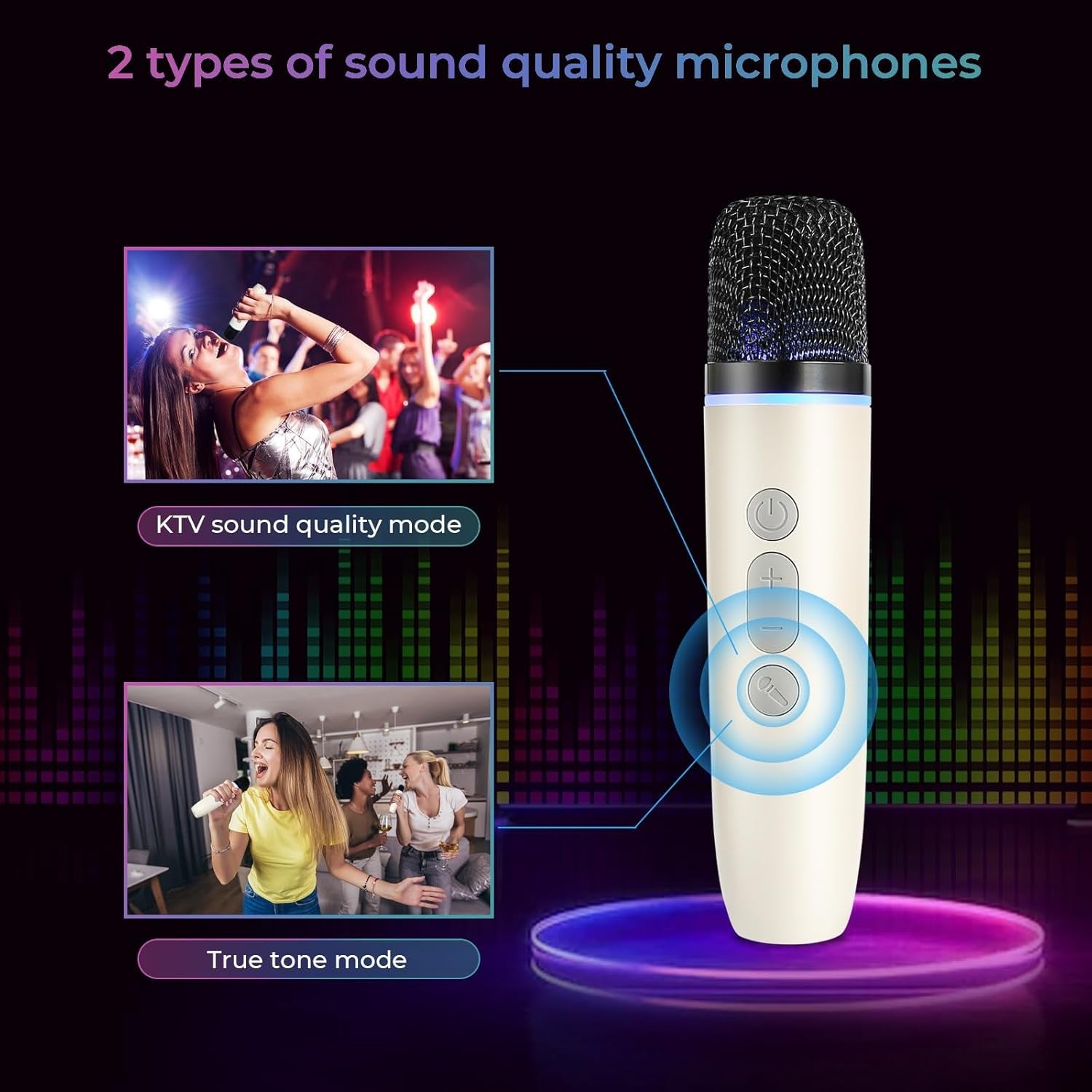 Portable Karaoke Machine Bluetooth 2 Wireless Mics LED Lights Party
