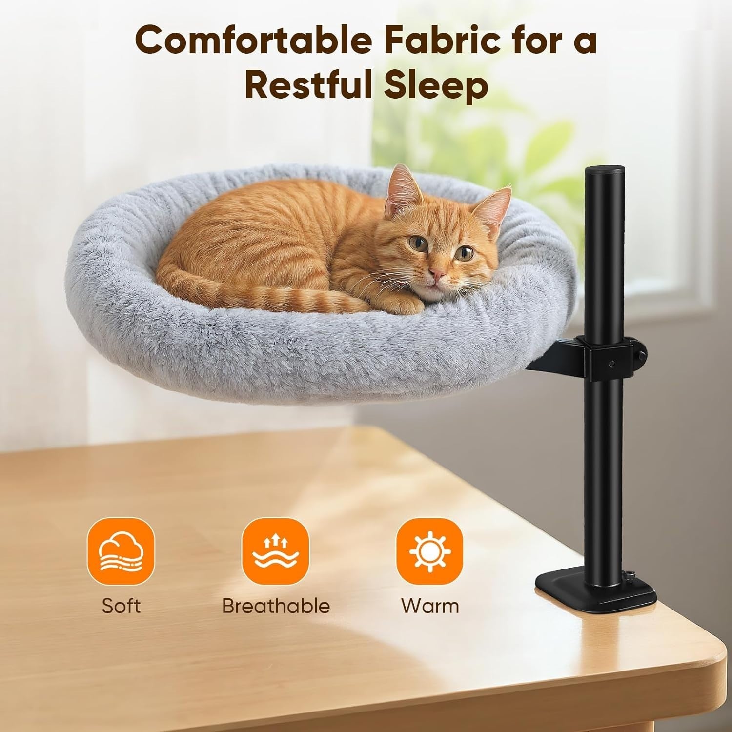 360 Rotating Desk Cat Hammock Adjustable Cat Bed with Scratching Post