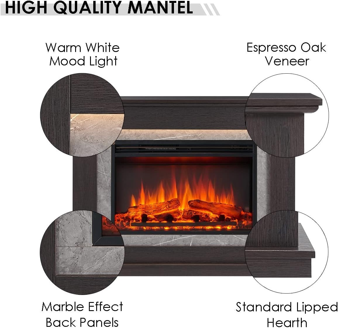 43" Freestanding Electric Fireplace with Remote & 2000W Heater Oak Finish