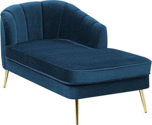 Navy Blue Velvet Left Hand Chaise Lounge Gold Metal Legs Retro Glam