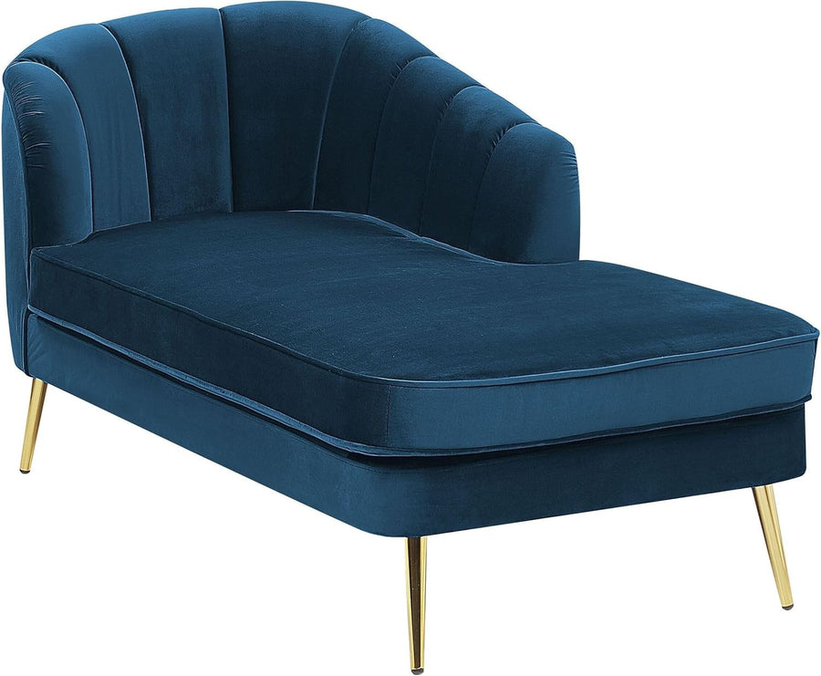 Navy Blue Velvet Left Hand Chaise Lounge Gold Metal Legs Retro Glam