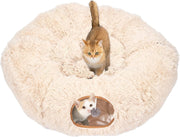 Cat Tunnel Bed Plush Donut Play Tunnel Large Circle w Cushion Beige