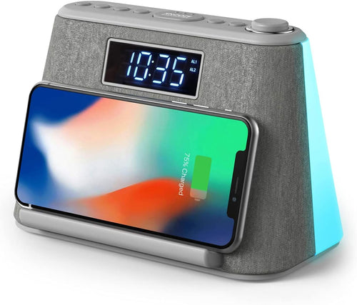 Alarm Clock Wireless Charging Bluetooth Speaker FM Radio Night Light