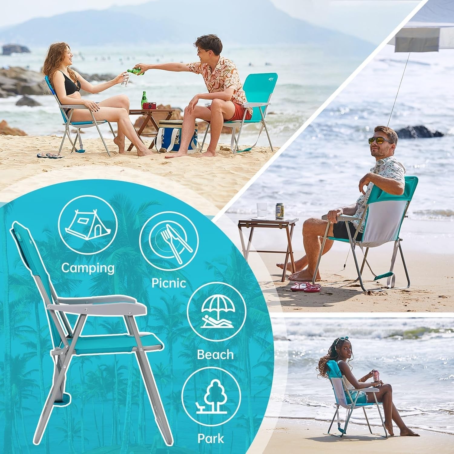 Portable Folding Garden Chairs 2-Pack High Back Camping Beach Chairs