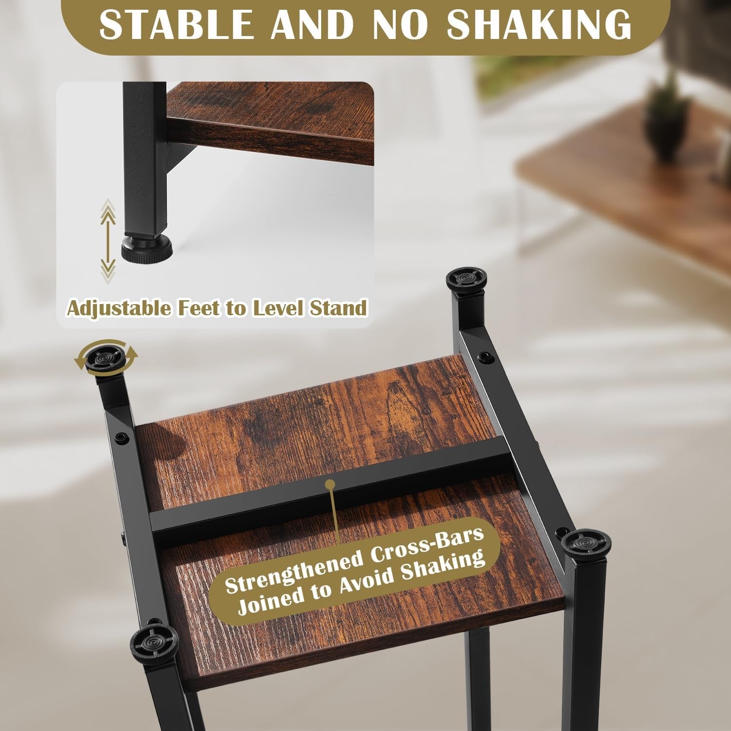 2 Tier Tall Metal Plant Stand Indoor Outdoor Display Rack Rustic Wood Shelf