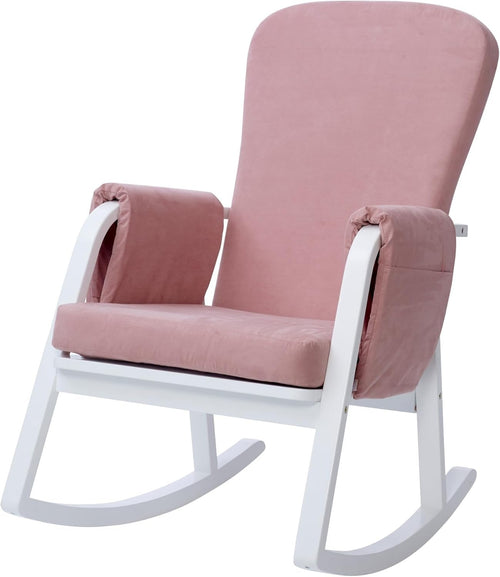 Cozy Pink Rocking Chair with Padded Support & Storage Pockets