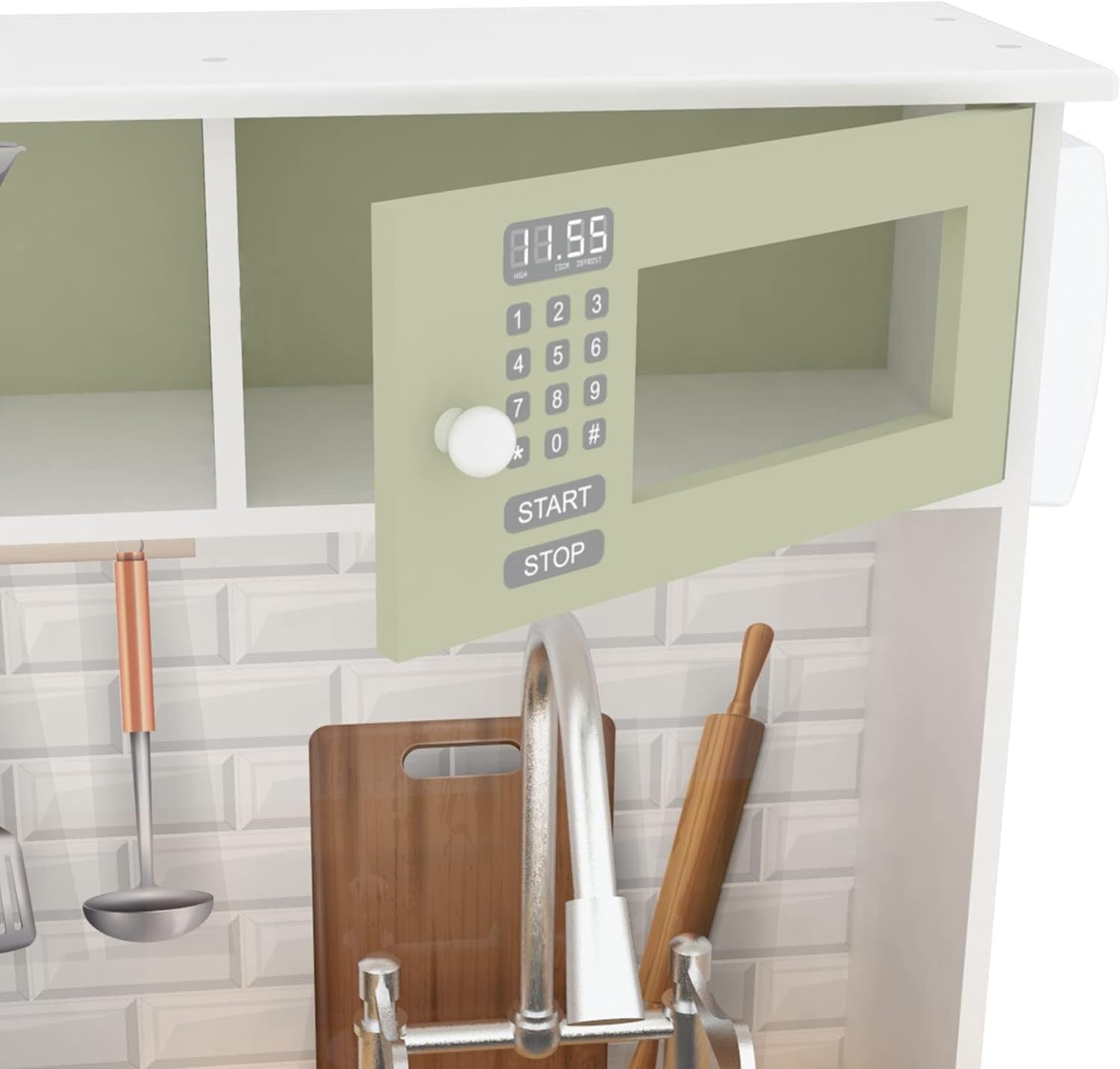 Wooden Kids Play Kitchen Farmhouse Toy Set Accessories Light Green