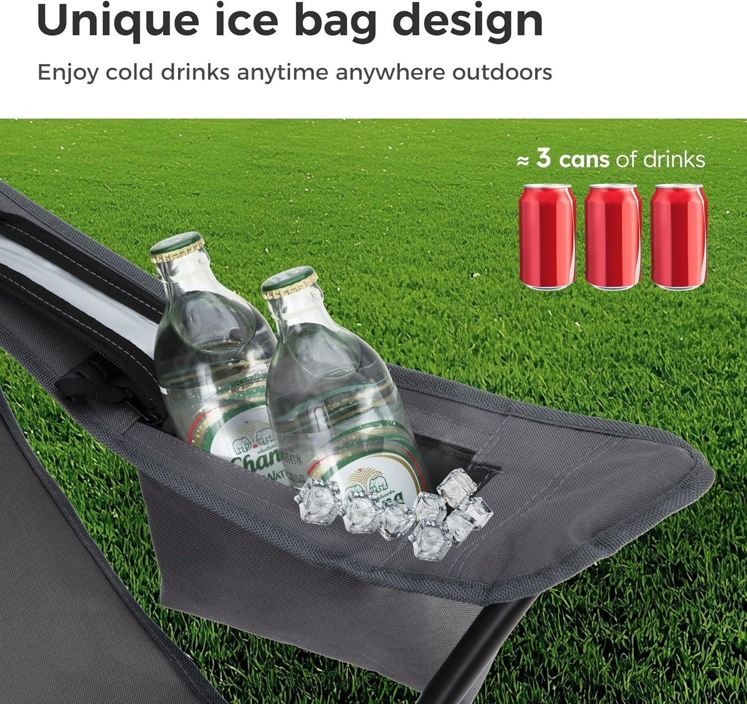 Portable Folding Camping Chairs 2-Pack with Cooler Bag, Cup Holders, 100kg