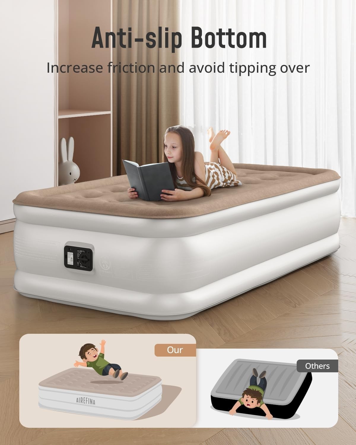 Single Air Bed Built-In Electric Pump Inflatable Mattress Camping Home