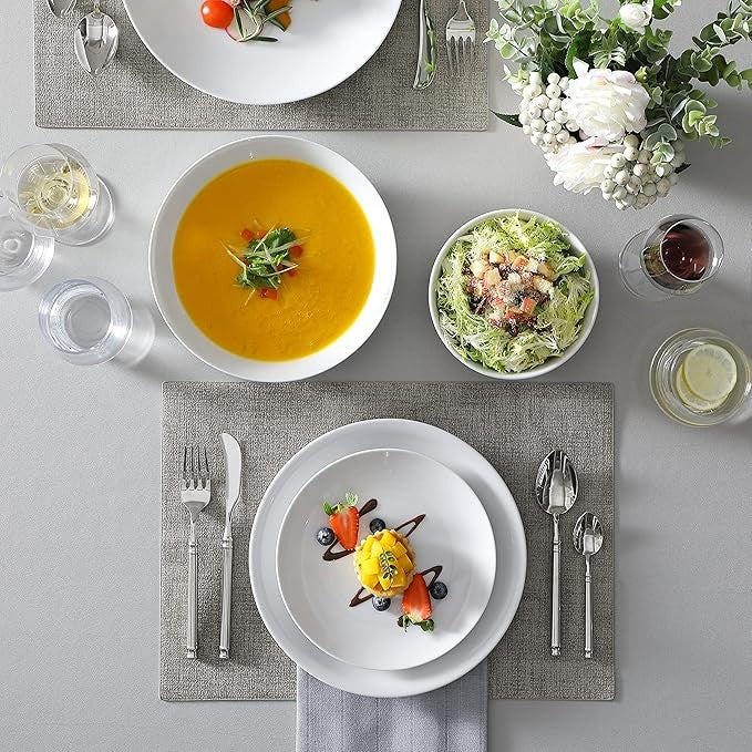 24 Piece White Dinner Set Plates Bowls Porcelain Chip Resistant Service for 6