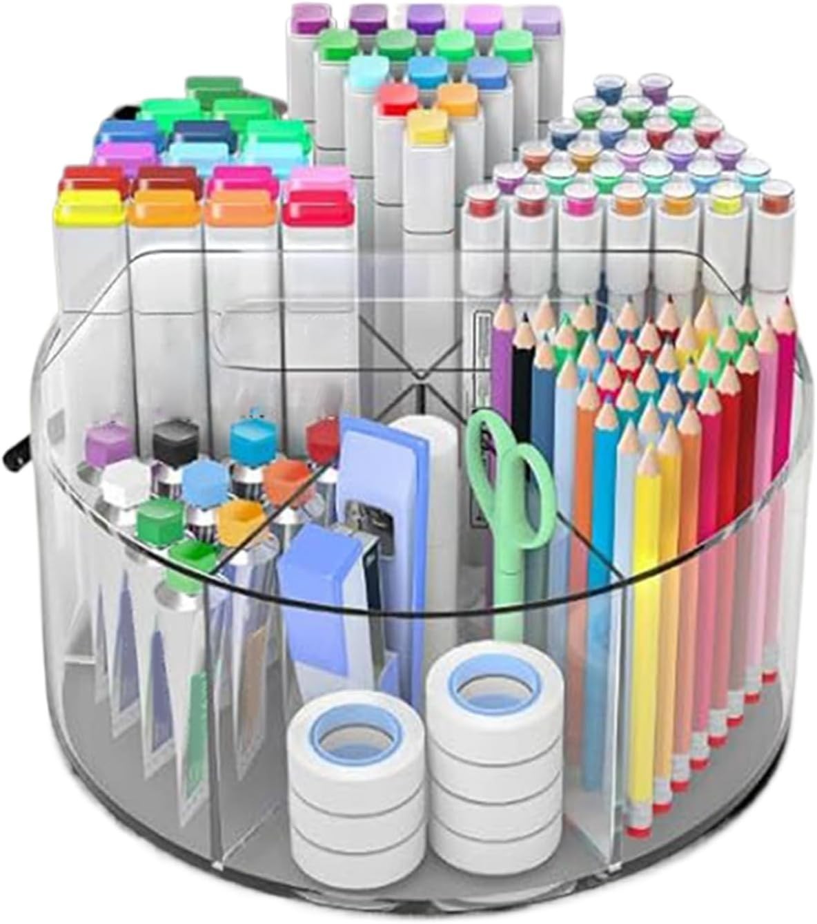 Rotating Desk Organizer Acrylic Pen Pencil Holder Cosmetic Brush Storage