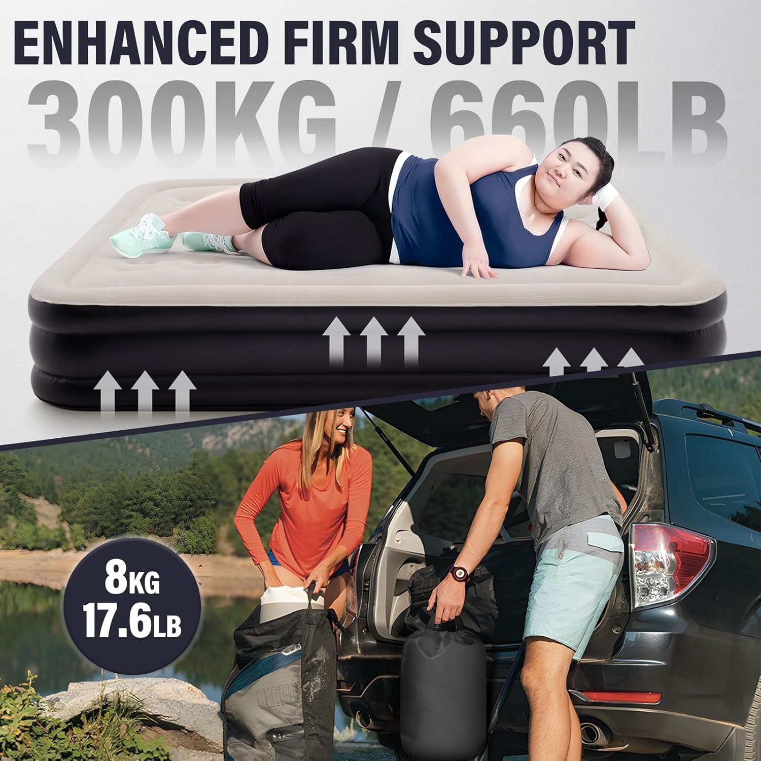 Double Air Bed with Built-in Pump, Self-Inflating Mattress 200x152x40