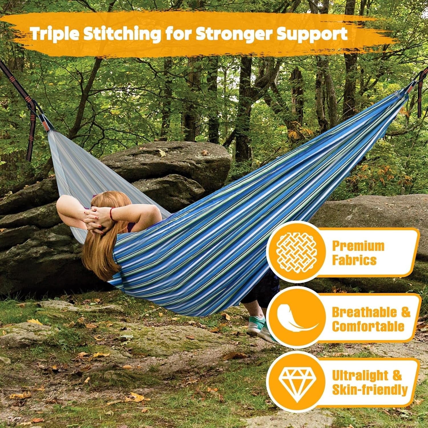 Camping Hammock 300kg Load Ultra-Light Quick-Dry Portable w/ Straps & Clips