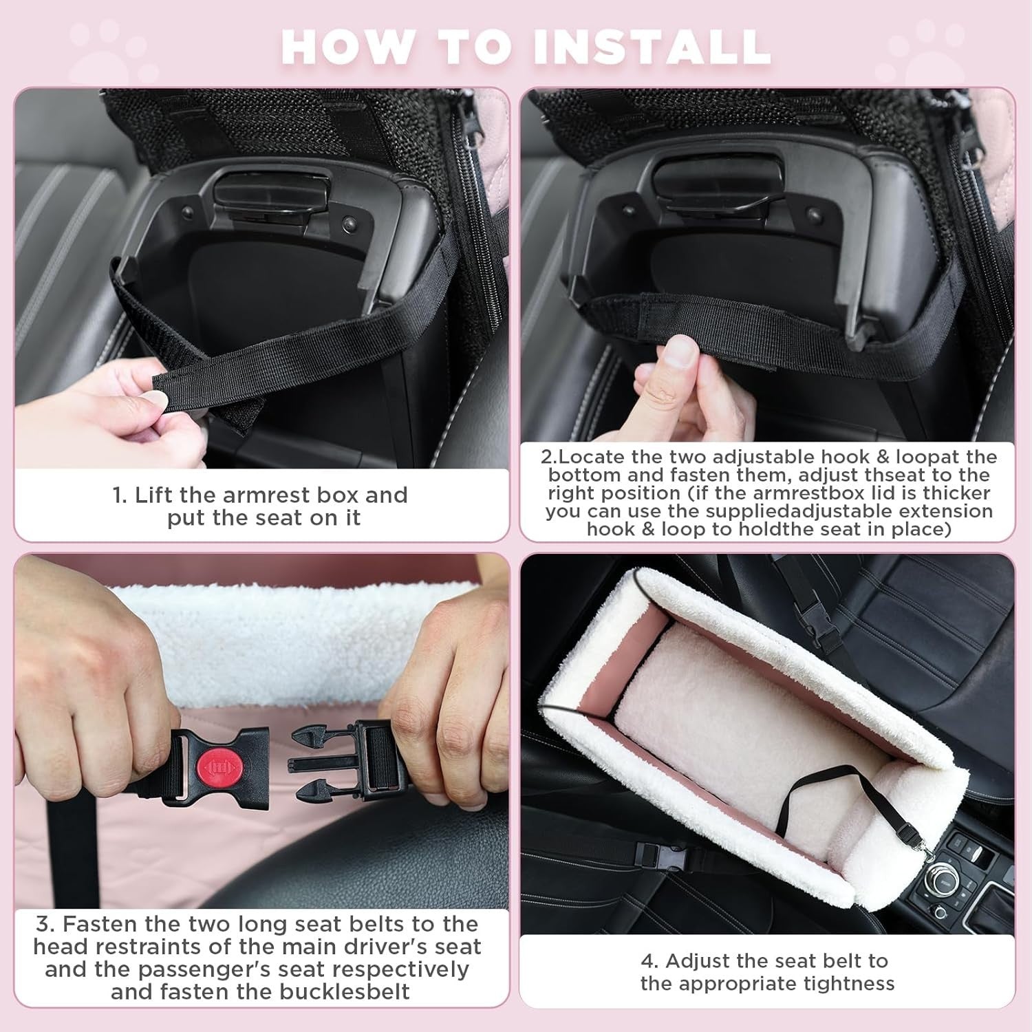 Pink Console Dog Car Seat Small Pet Booster PU Leather Travel Carrier