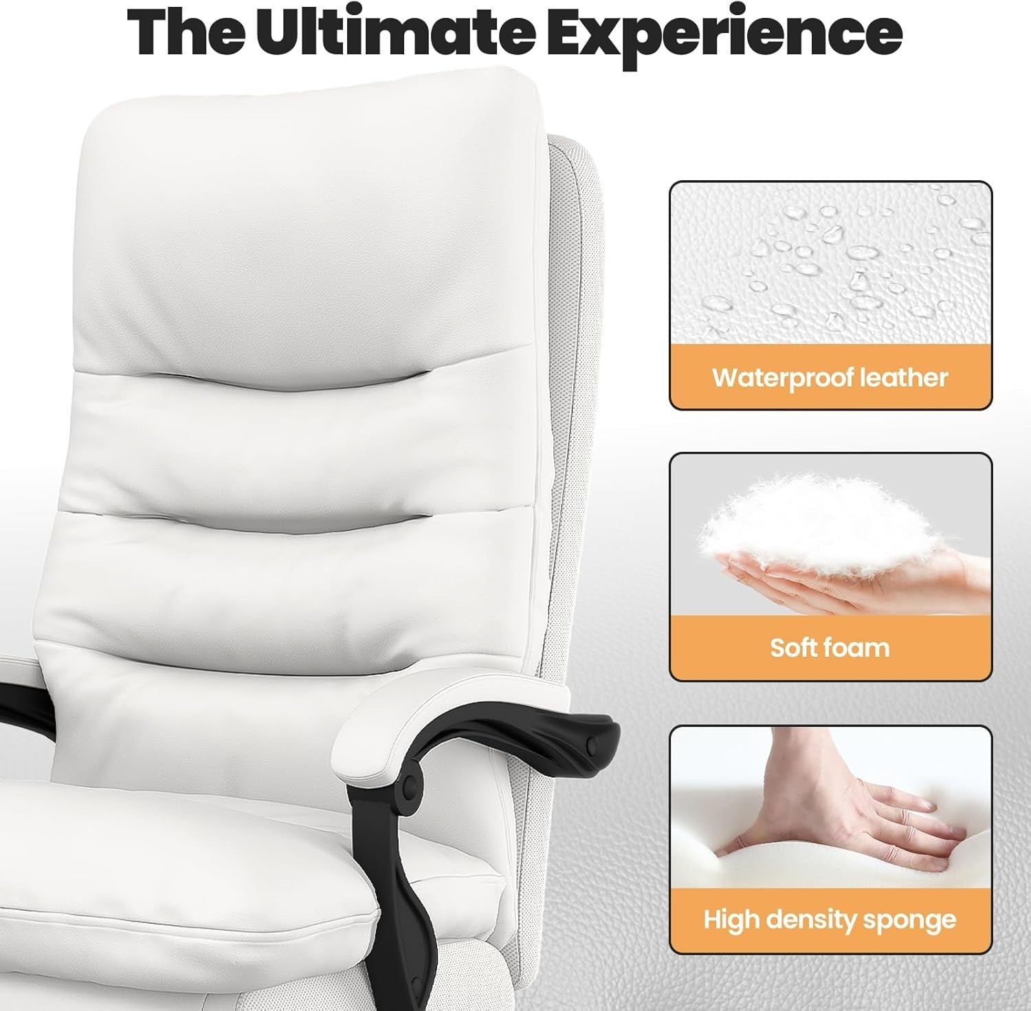 Big & Tall Ergonomic Office Chair Executive Desk Seat Adjustable Foot Rest White