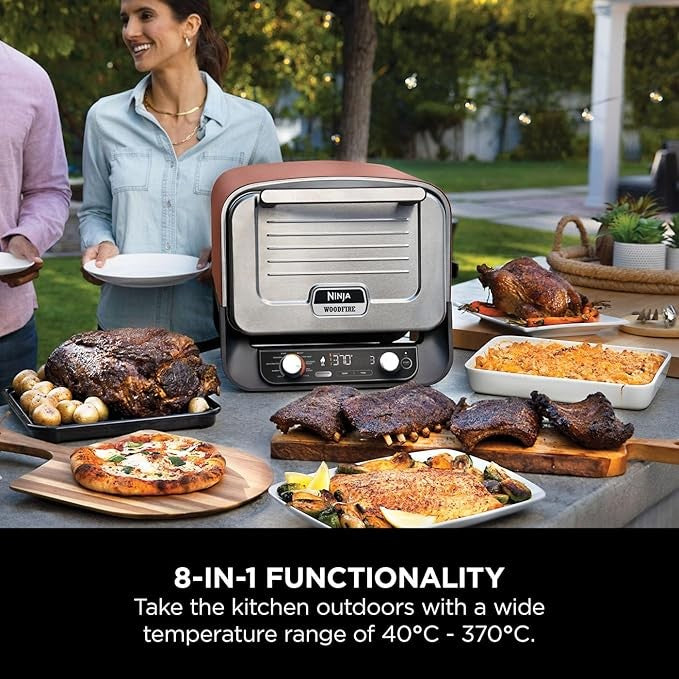 8-in-1 Electric Outdoor Pizza Oven BBQ Smoker with Rack & Pizza Stone