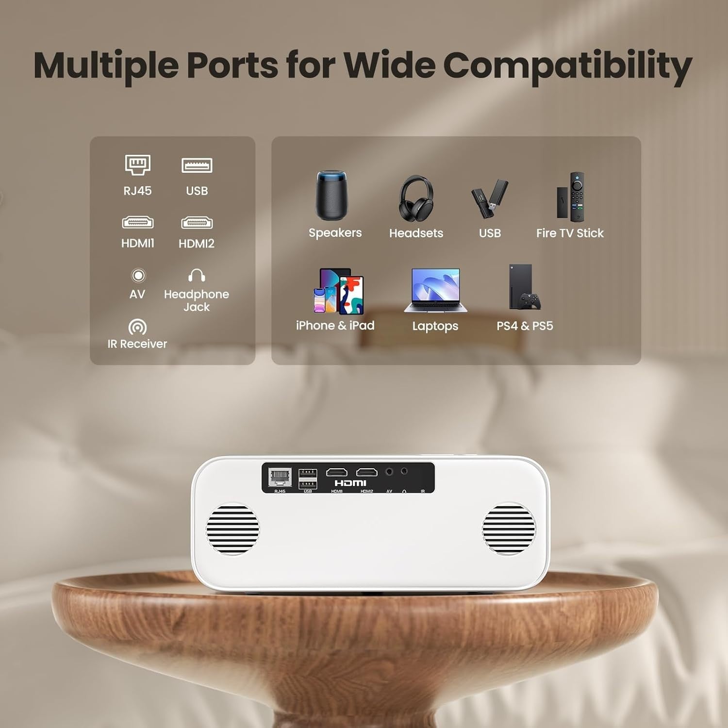 Mini 4K Projector 1000 ANSI Lumens WiFi 6 Bluetooth Auto Focus HD