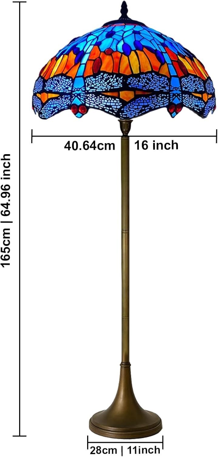 Tiffany Style Floor Lamp Handcrafted Stained Glass 16in Antique Hall Light