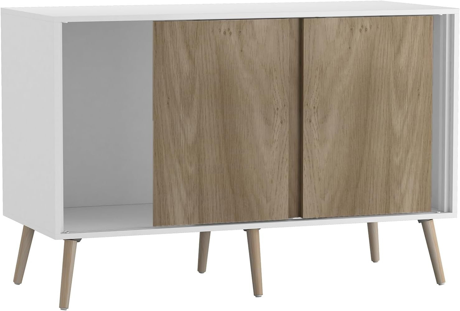 Oak Sideboard Storage Cabinet White Frame Sliding Doors Beech Legs 120cm