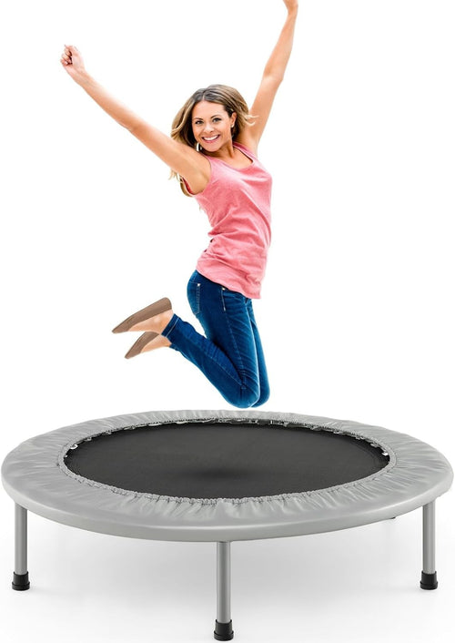 38'' Foldable Mini Trampoline Fitness Rebounder Indoor Outdoor Silver