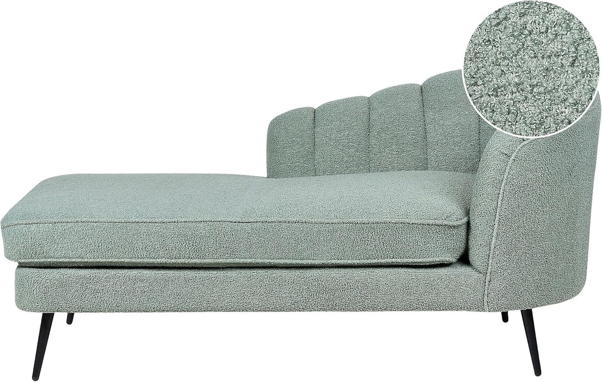 Modern Green Boucle Chaise Lounge Reclining Black Metal Legs Stylish Seat