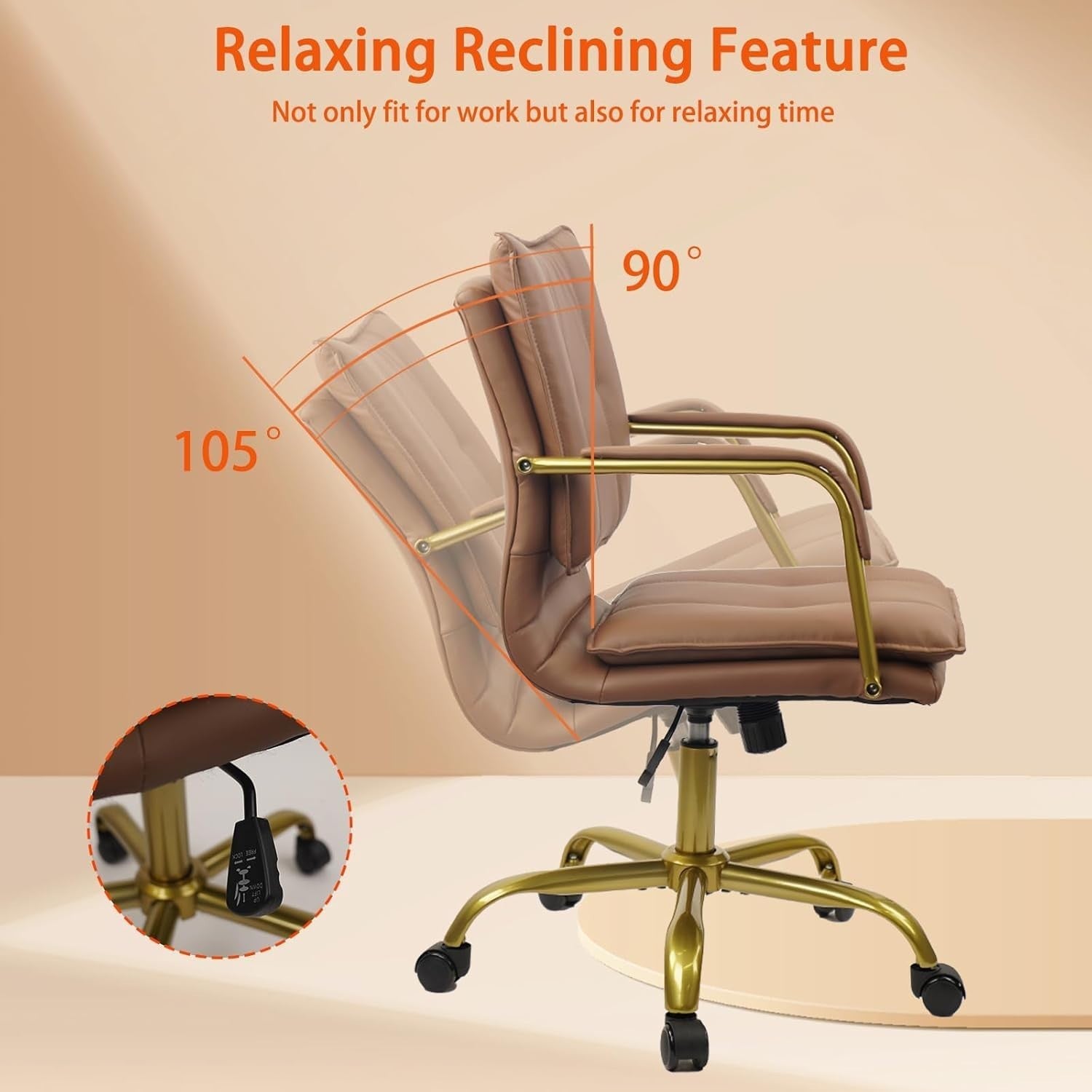 Ergonomic Brown Faux Leather Office Desk Chair Swivel Adjustable Height Home