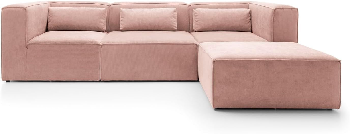 Pink Corner Sofa L Shape | Reversible Modular 3 Seater Sectional Couch