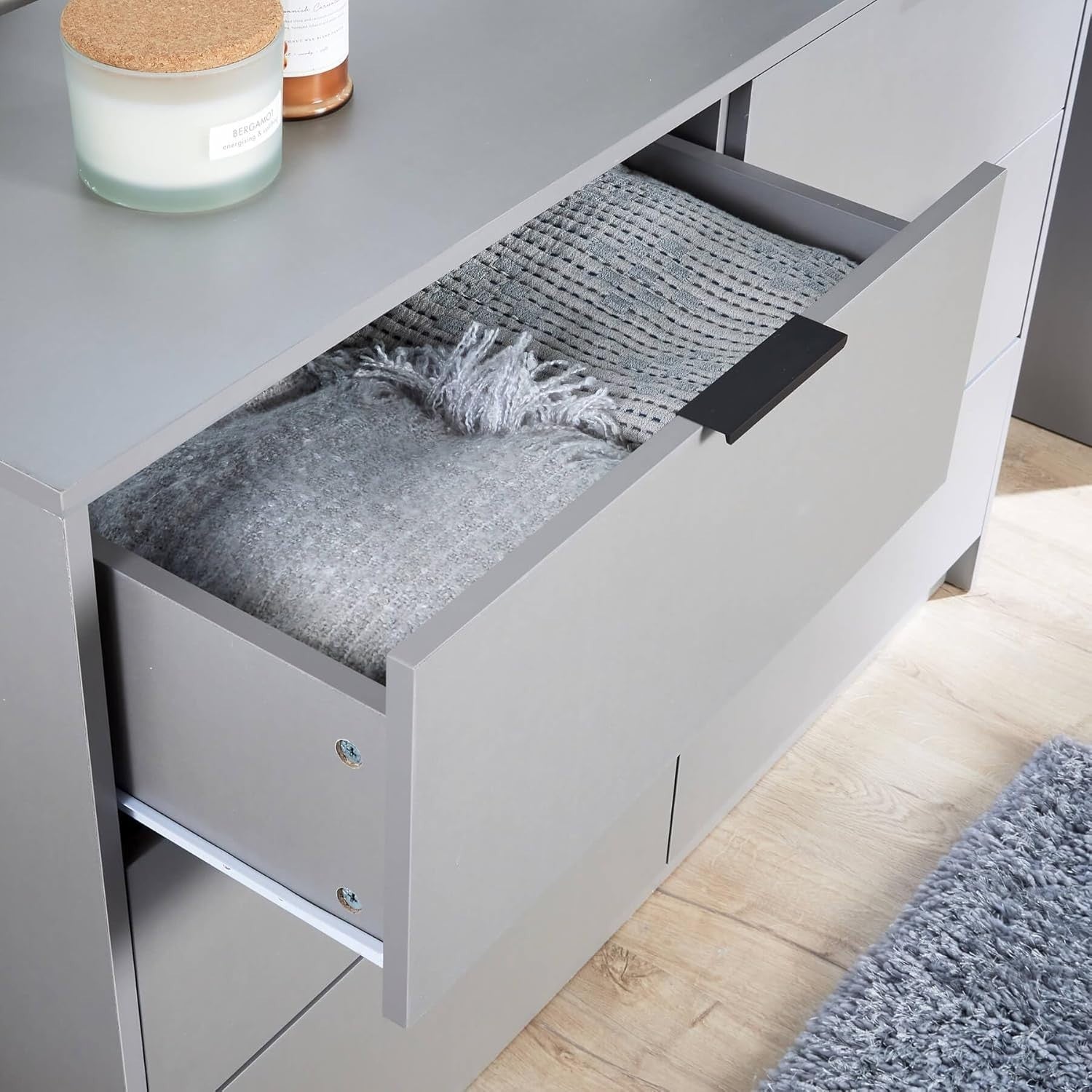 Grey 6 Drawer Chest Bedroom Storage Cabinet Wide Modern Clothes Unit