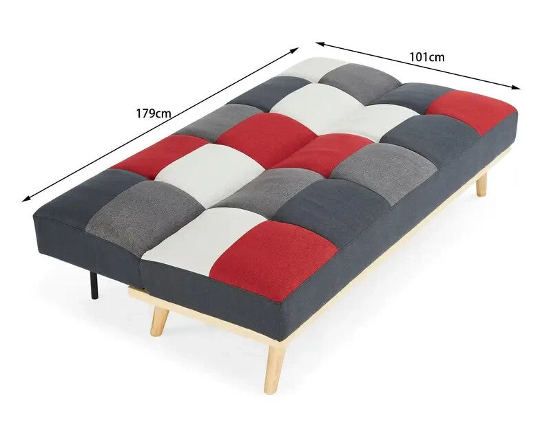 Patchwork 3 Seater Clic Clac Sofabed Red Grey Charcoal Guest Bed Sofa