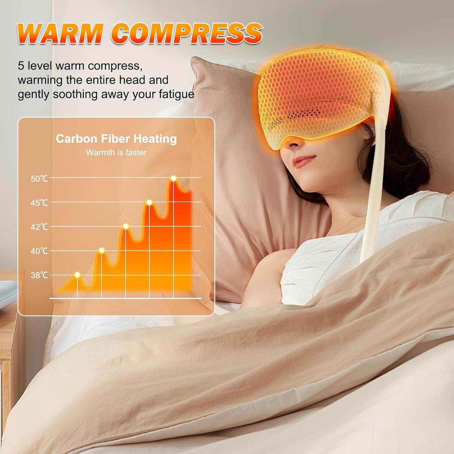 360° Electric Head Massager with Heat Eye Compress Migraine Relief Sleep Aid